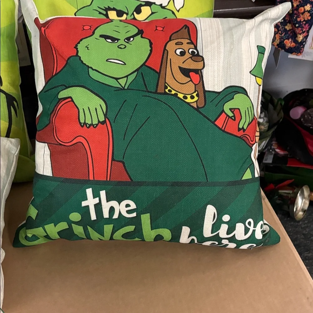 Green and Cream Decorative Pillows $20.00 for all 3,grinch themed.